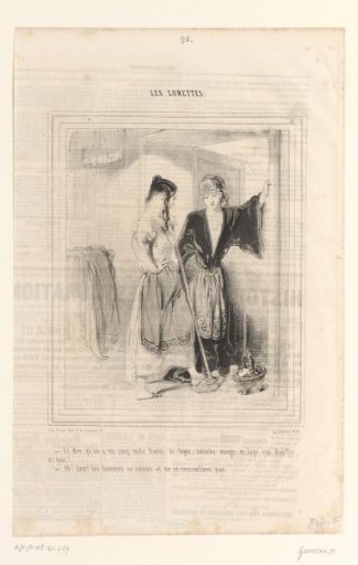 Two women speaking to each other in a portico during cleaning