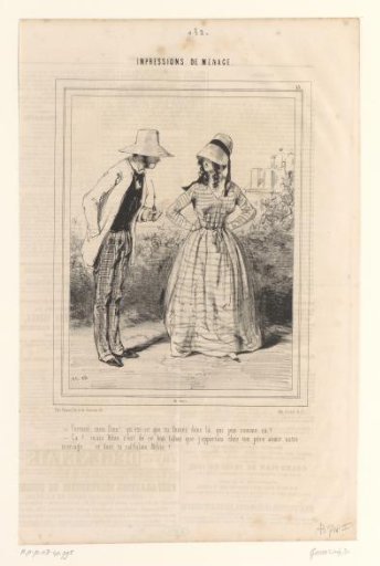 Woman with her pipe-smoking husband in a garden