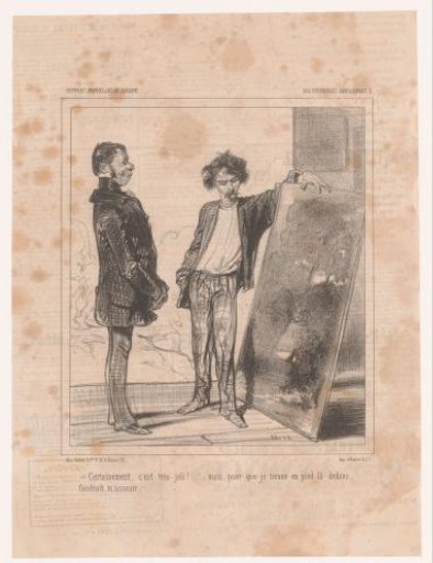 Artist showing a painting to a customer