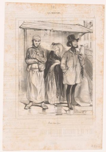 Woman standing between two smoking men