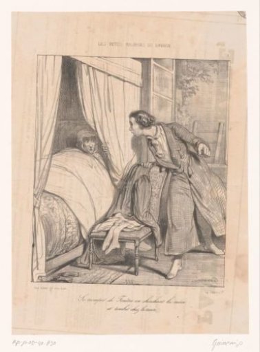 Young man in the bedroom of an old aunt