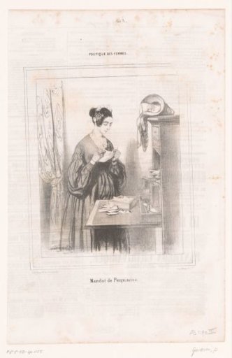 Woman reading letters from her husband's desk drawers