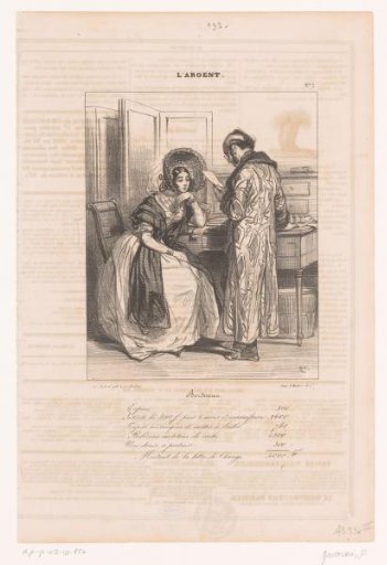 Young woman with a bill at a usurer's