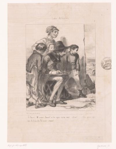 Artist drawing surrounded by children