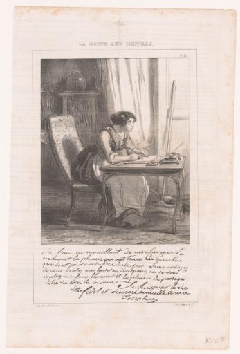 Maid writing a letter at a desk