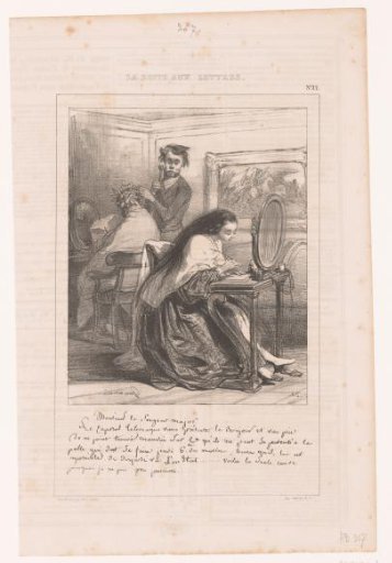 Young woman writing a letter in the hairdresser's
