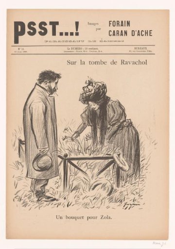 Woman picking flowers for Émile Zola on the grave of Ravachol