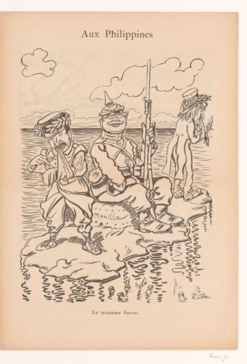 Caricature of three figures in the Philippines