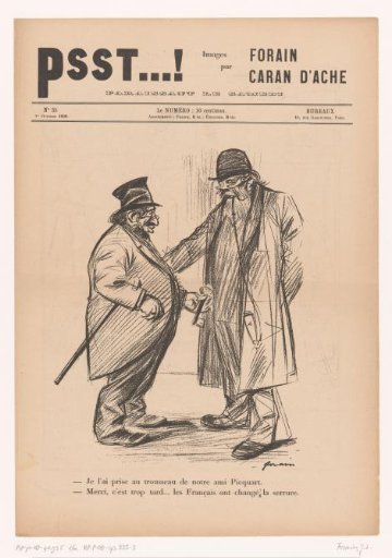 Caricature of two men with the key of Colonel Picquart