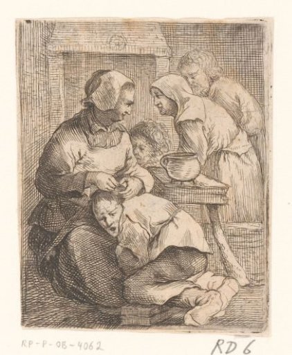 Woman Plucking the Head of a Young Man