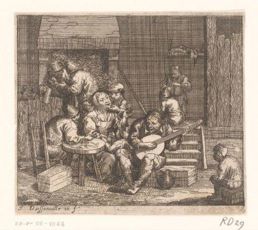 Guitar-playing man in an inn