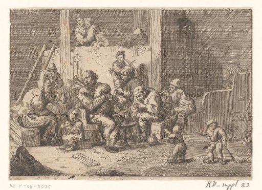 Interior with a bagpiper and violinist and two singers