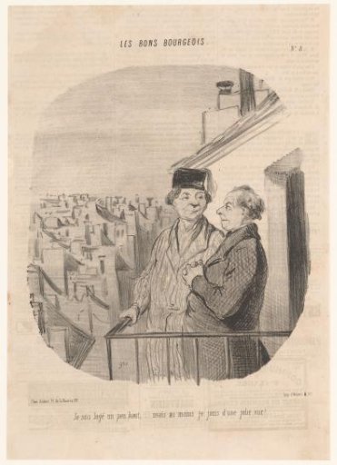 Man showing his lodger the view from his balcony