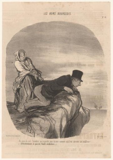 Woman pulling her husband away from a cliff
