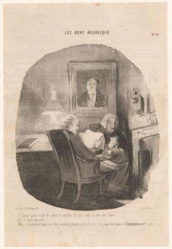 Man reading remarkable news in the newspaper Le Constitutionnel