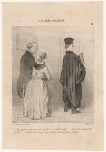 Lawyer showing his robe to his proud parents