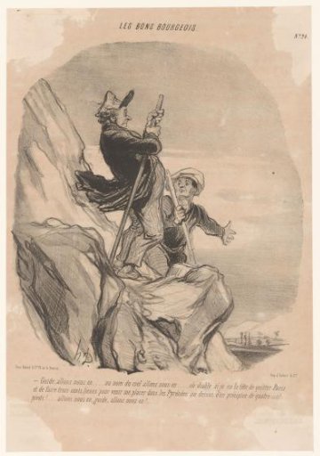 Man with a mountain guide at an abyss