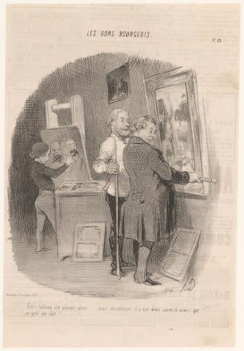 Potential buyer measuring a painting by the artist