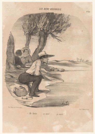 Fisherman shouting to his wife that he has a bite