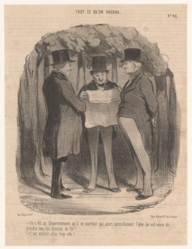 Three men talking about a newspaper report