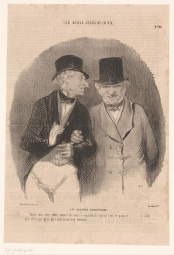 Caricature of two old skirt-chasers