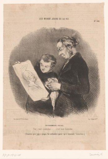 Father admiring a drawing by his son