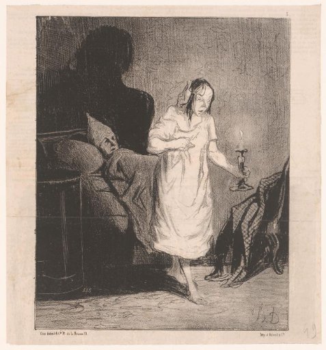 Woman walking out of bed at night