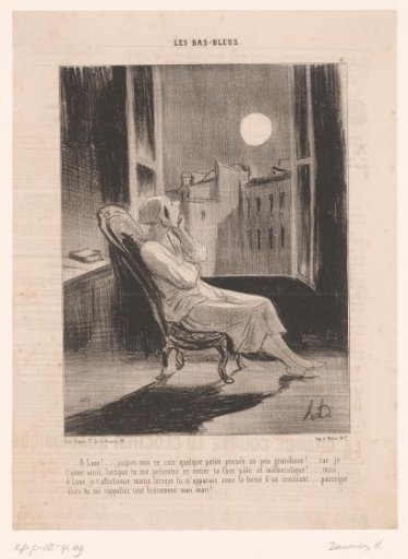 Woman talking to the moon in front of the open window