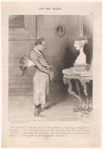 Caricature of a man by the bust of his wife