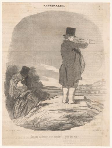 Woman watching her husband through a telescope