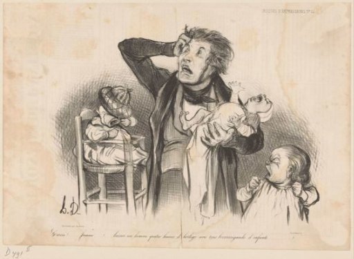 Father with three crying children