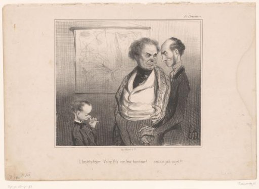Teacher praises pupil in front of his father