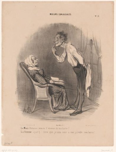 An Old Man Showing His Wife His Beginning Beard