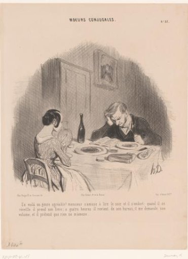 A Man Reading at the Table during Dinner