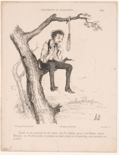 Man is about to hang himself from a tree