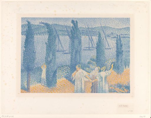 Four Young Women by the Riverbank with Boats