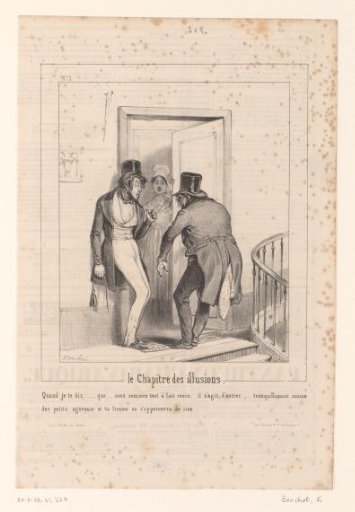 Servant opening the door for two drunkards