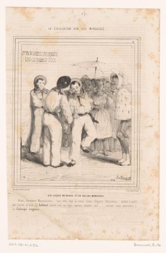 Caricature of Three French Sailors Giving Dance Lessons