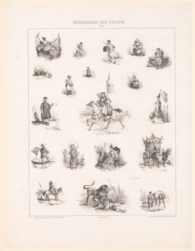 Nineteen views with various Chinese figures and animals