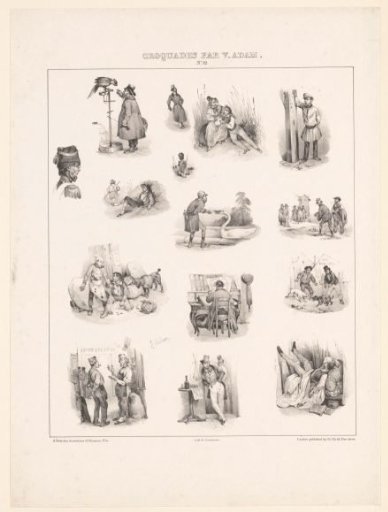 Fifteen views from daily life with various human figures and animals