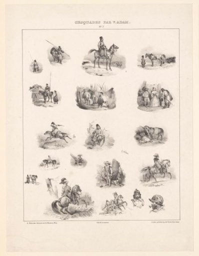 Nineteen views with various human figures and animals