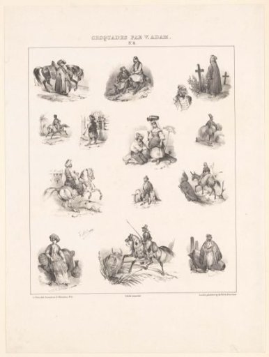 Fourteen scenes with various Eastern figures and animals