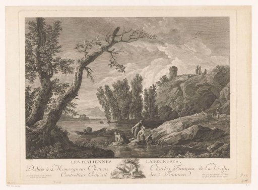 Women washing clothes on the bank of a river