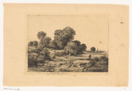 Figures by a Riverbed with Trees
