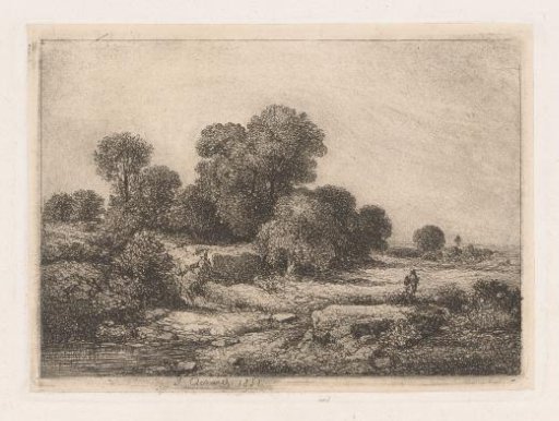 Figures by a Riverbed with Trees