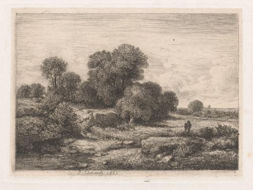 Figures by a Riverbed with Trees