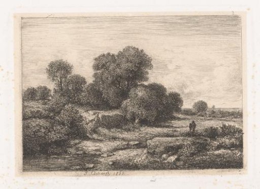 Figures by a Riverbed with Trees