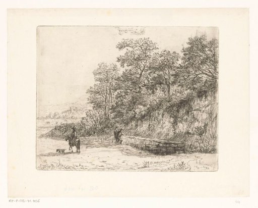 Rider and Standing Figures by a Stone Wall