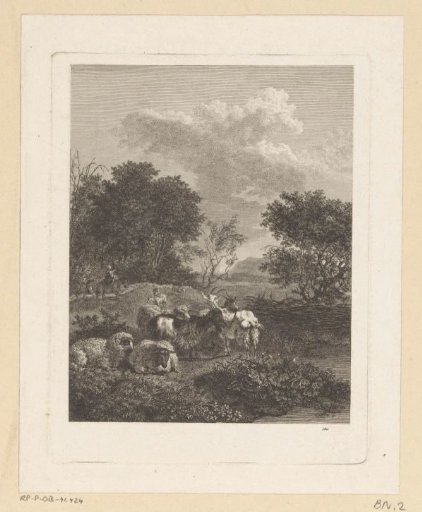 Landscape with a herd of goats and sheep