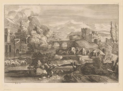River Landscape with Donkeys and Sheep